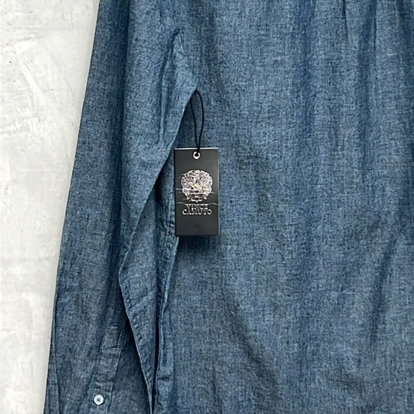 Vince Camuto Men Classic Fit Chambray Long Sleeves Casual Shirt, Navy. Size S - Picture 5 of 9